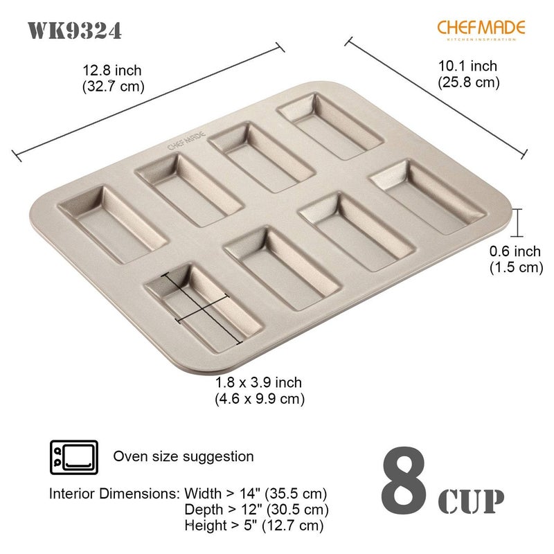 CHEFMADE Financier Cake Pan, 8-Cavity Non-Stick Rectangle Muffin Pan Biscuits Cookies Bakeware for Oven Baking (Champagne Gold) - Image 2